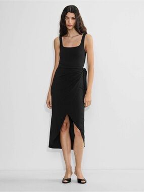 Wilfred Black Sleeveless Wrap-Front Midi Dress- XS